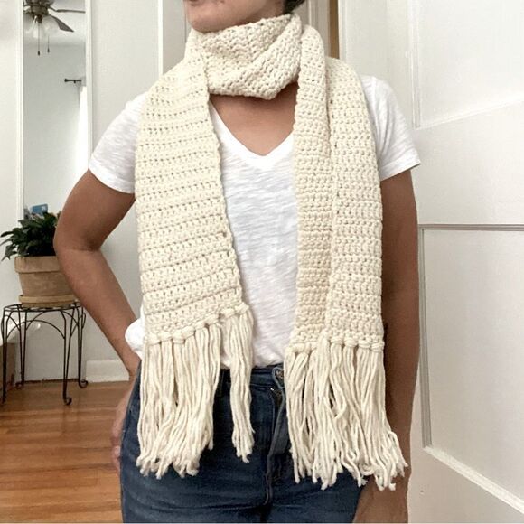 Handmade Crochet 60” 
Scarf neutral Cream Earthy Granola Girl‎ - Picture 6 of 12